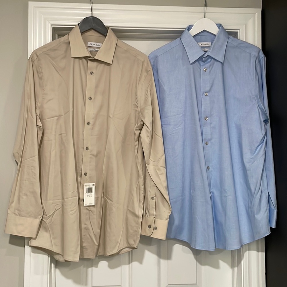 NEW Calvin Klein Men's Dress Shirt Regular Fit Non Iron Stretch Solid - 16.5